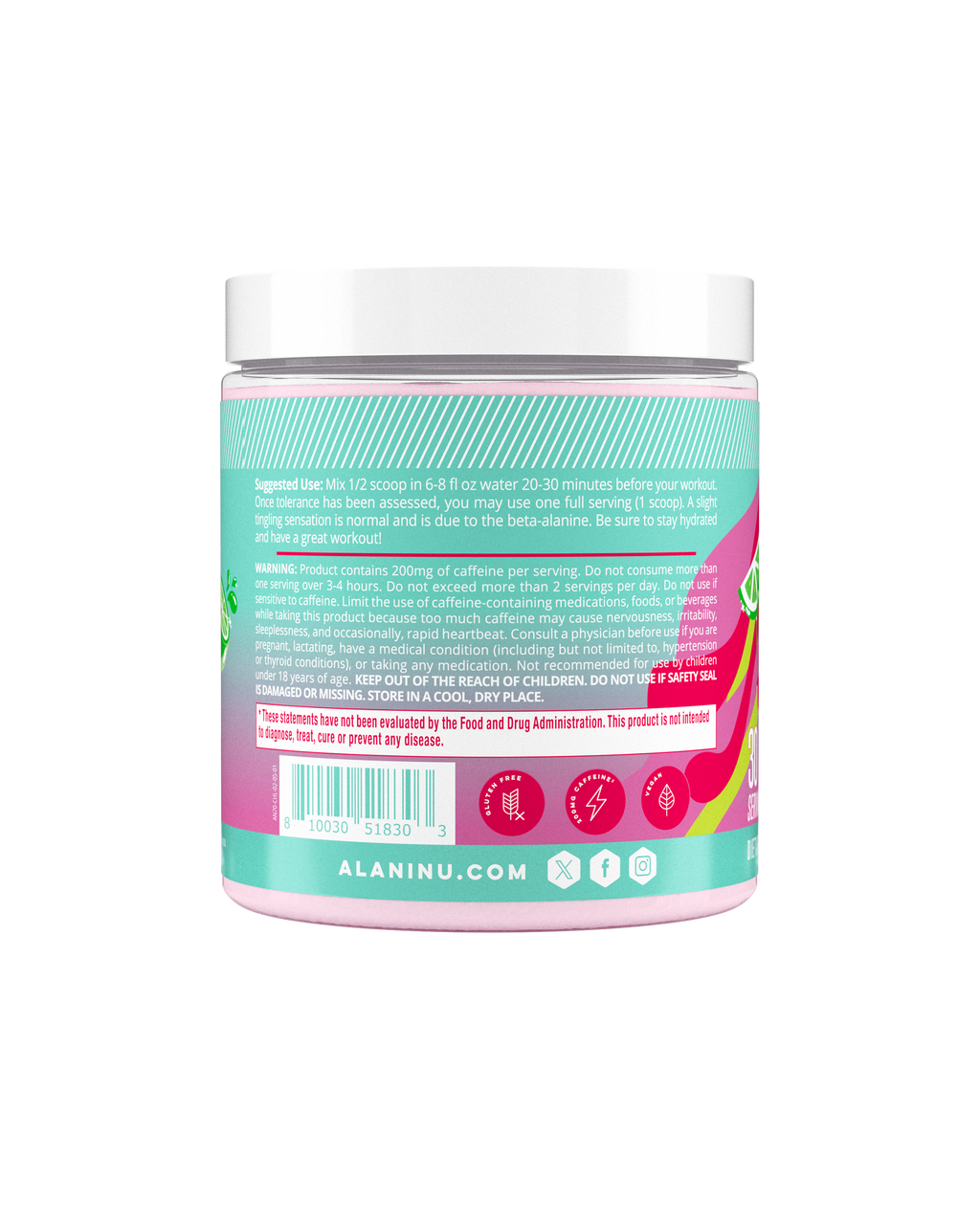 Cherry Twist pre-workout suggested use and warning label